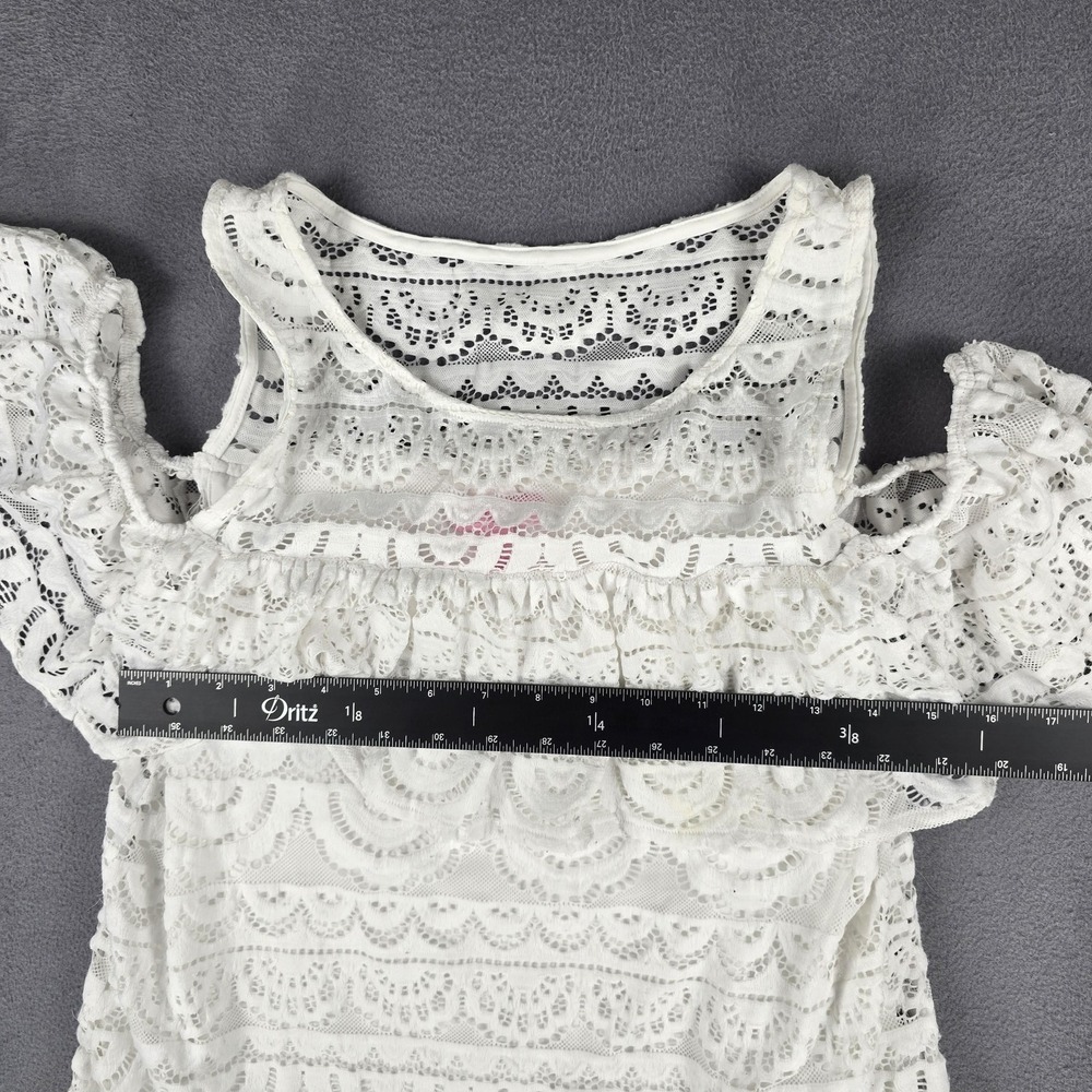 Lilly Pulitzer Shirt Womens Medium White Lace Cold Shoulder Ruffle Boho - Picture 5 of 9